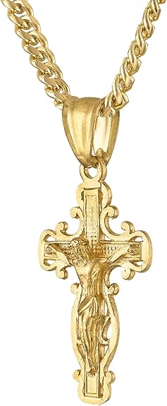 14k Gold Layered Faith Cross on 4mm Curb Chain Necklace