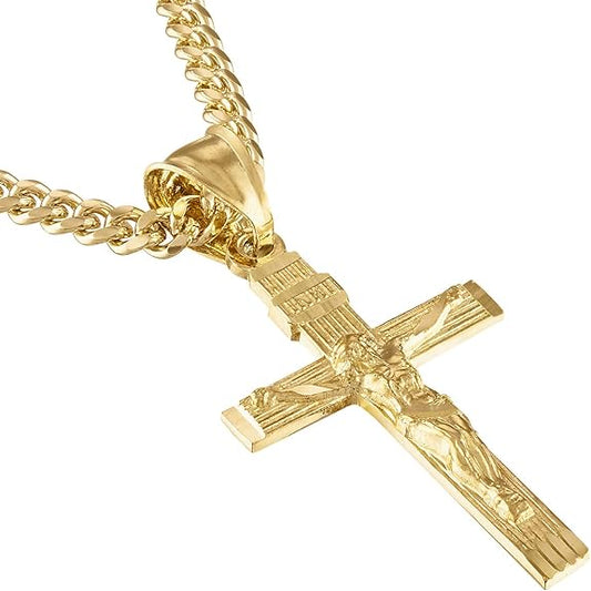 14k Gold Layered Curb Chain XD Cross Pendant INRI