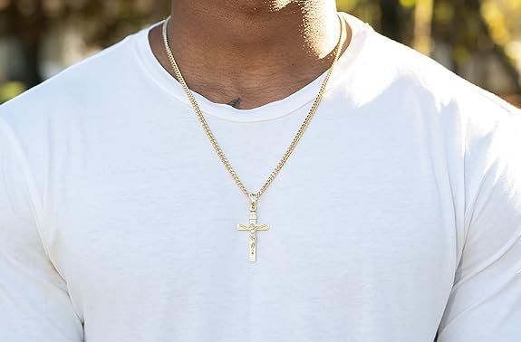 14k Gold Layered Curb Chain XD Cross Pendant INRI