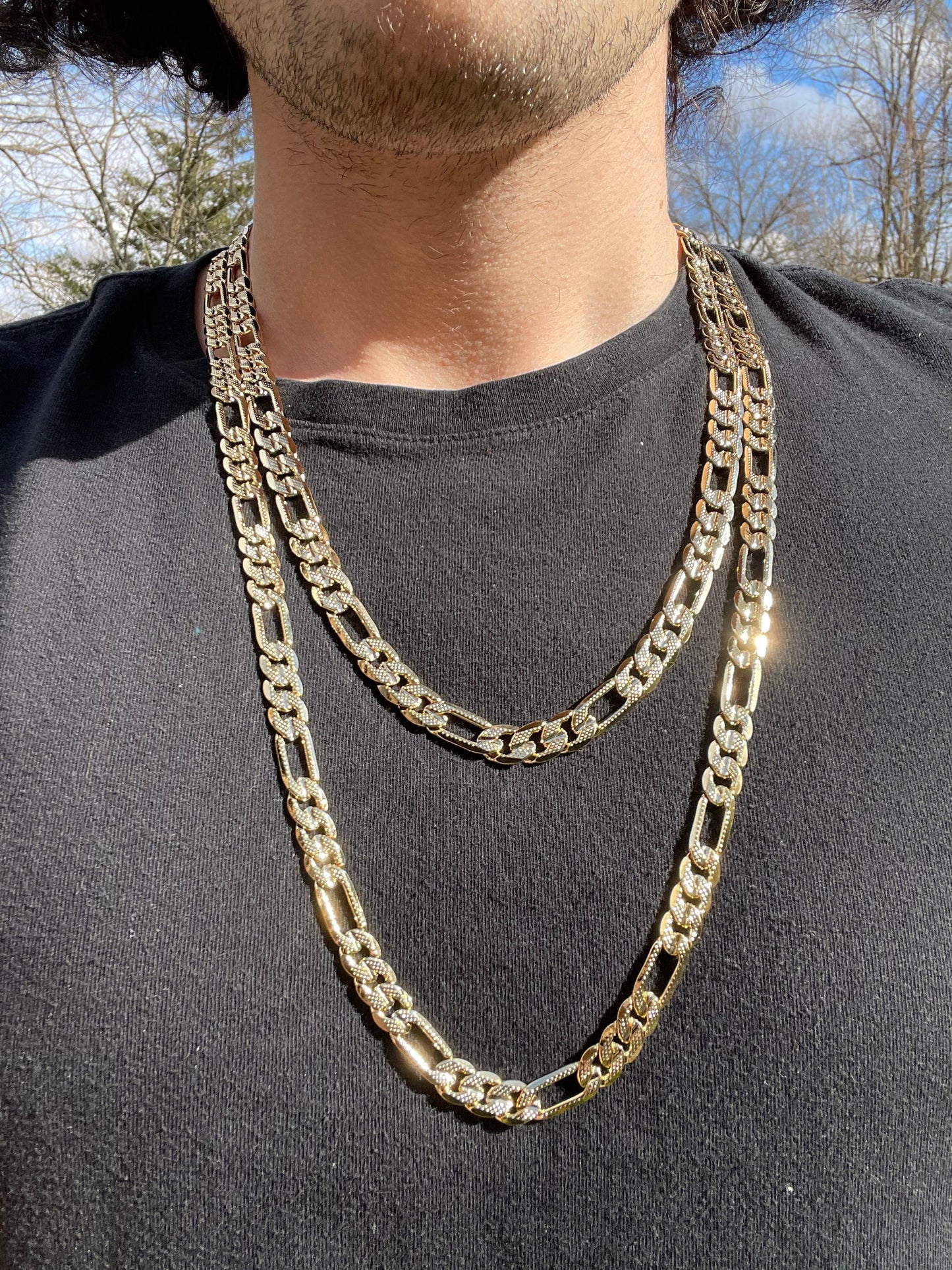 14k Gold Layered 9mm Icy Figaro Chain