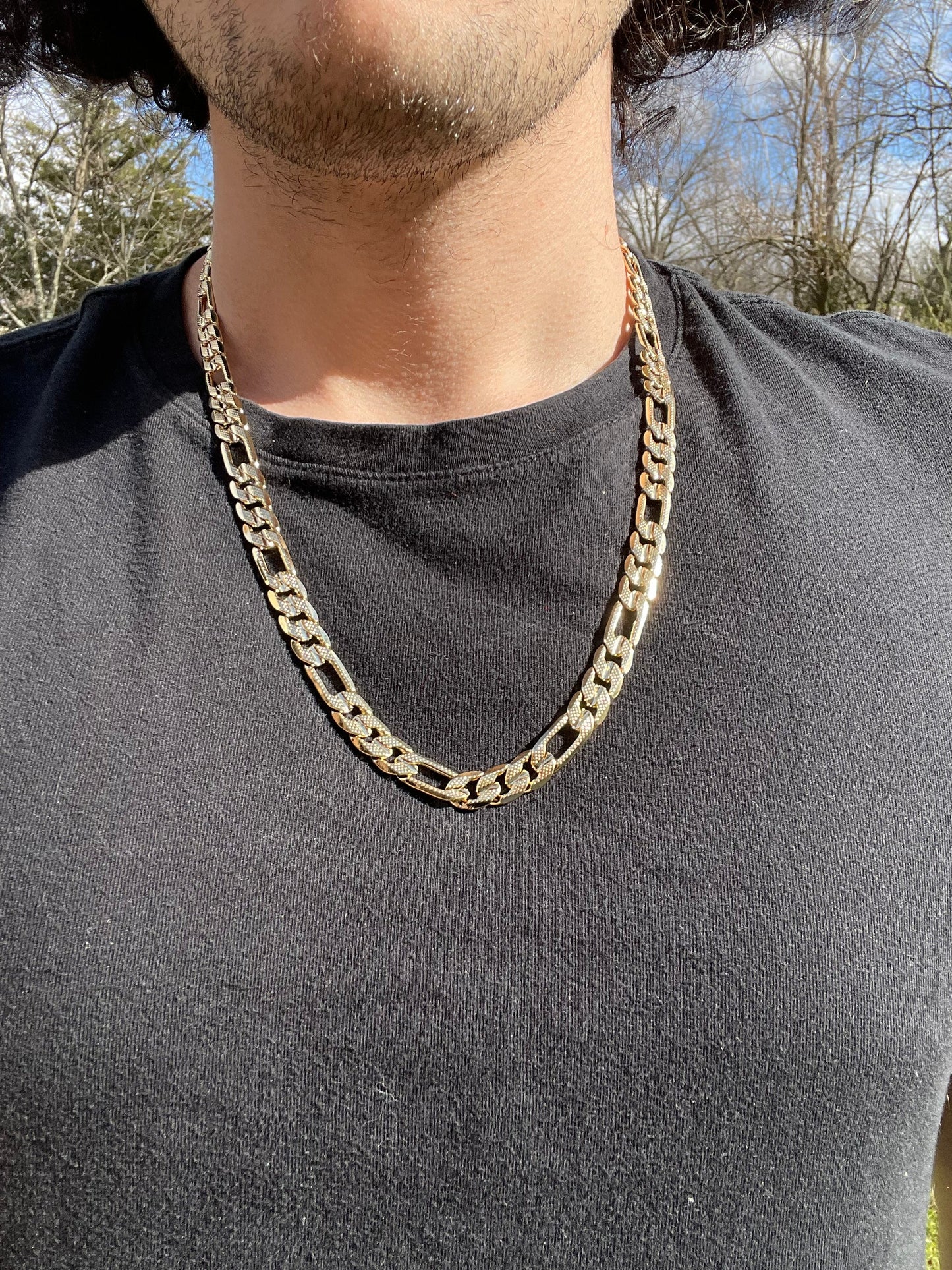 14k Gold Layered 9mm Icy Figaro Chain