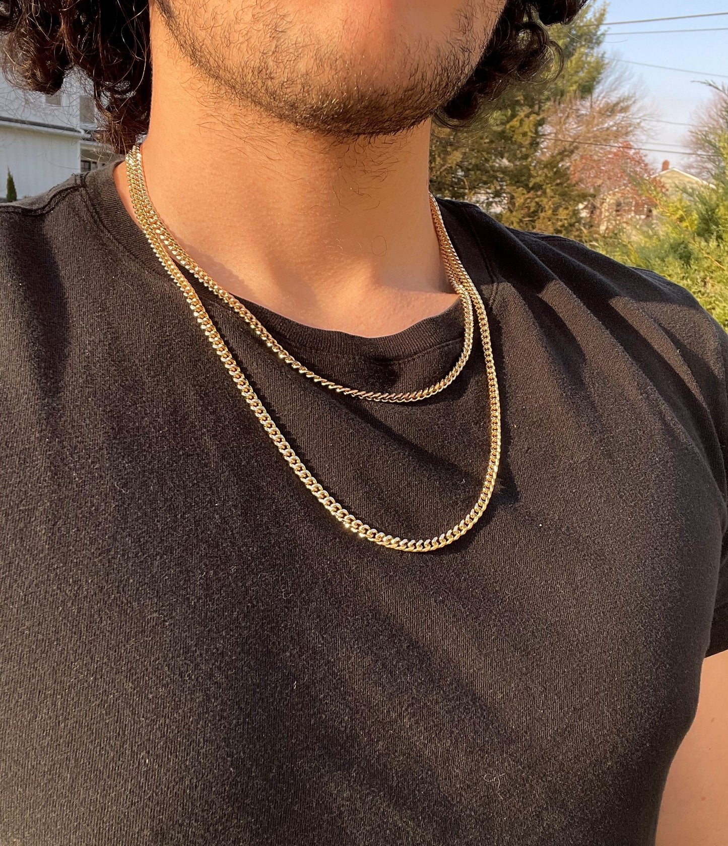 14k Gold Layered Curb Chain Necklace