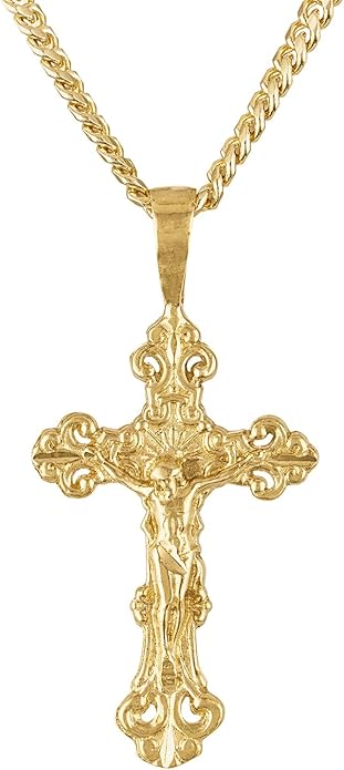 14k Gold Layered Vivo Cross on Curb Chain