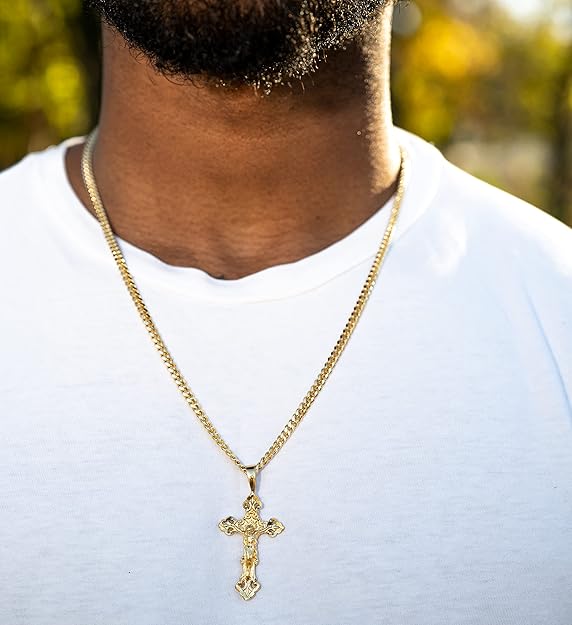 14k Gold Layered Vivo Cross on Curb Chain